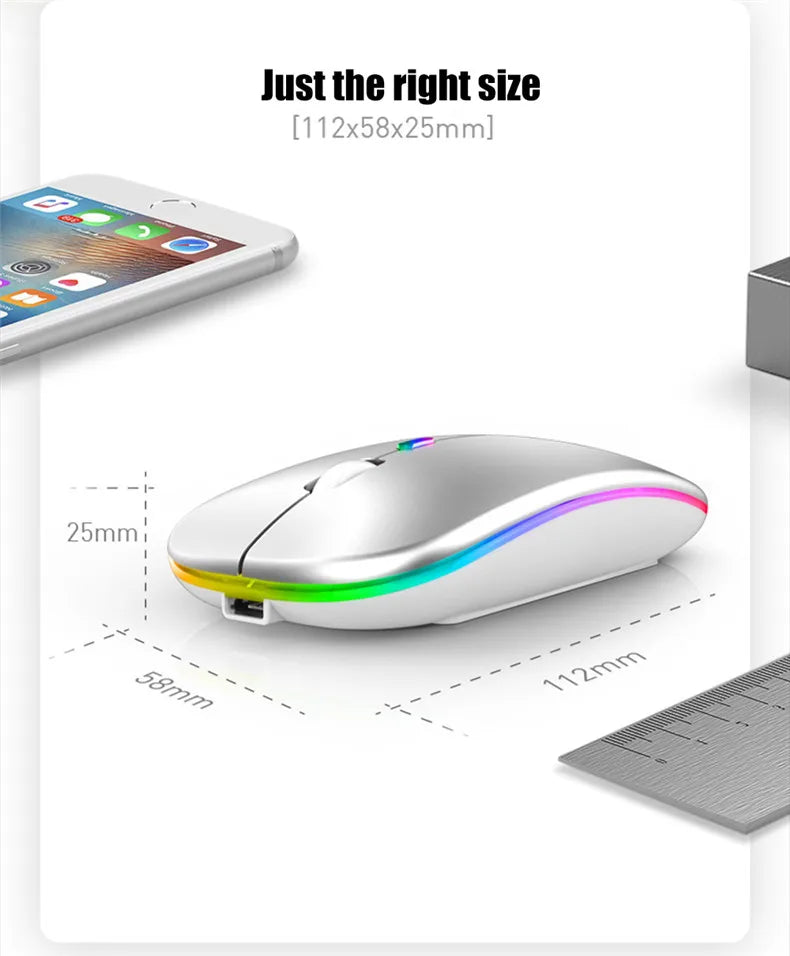 Wireless Mouse Gaming Mouse Backlight USB Compatible RGB Rechargeable Mice Silent Backlit Ergonomic Gaming Mouse for Laptop PC