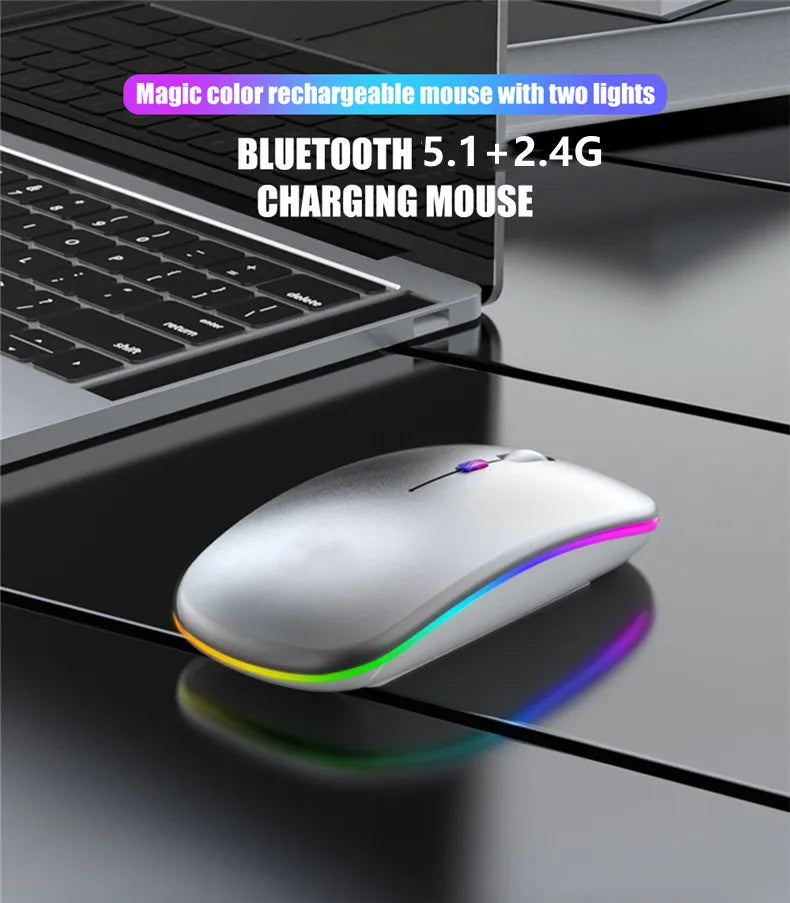 Wireless Mouse Gaming Mouse Backlight USB Compatible RGB Rechargeable Mice Silent Backlit Ergonomic Gaming Mouse for Laptop PC