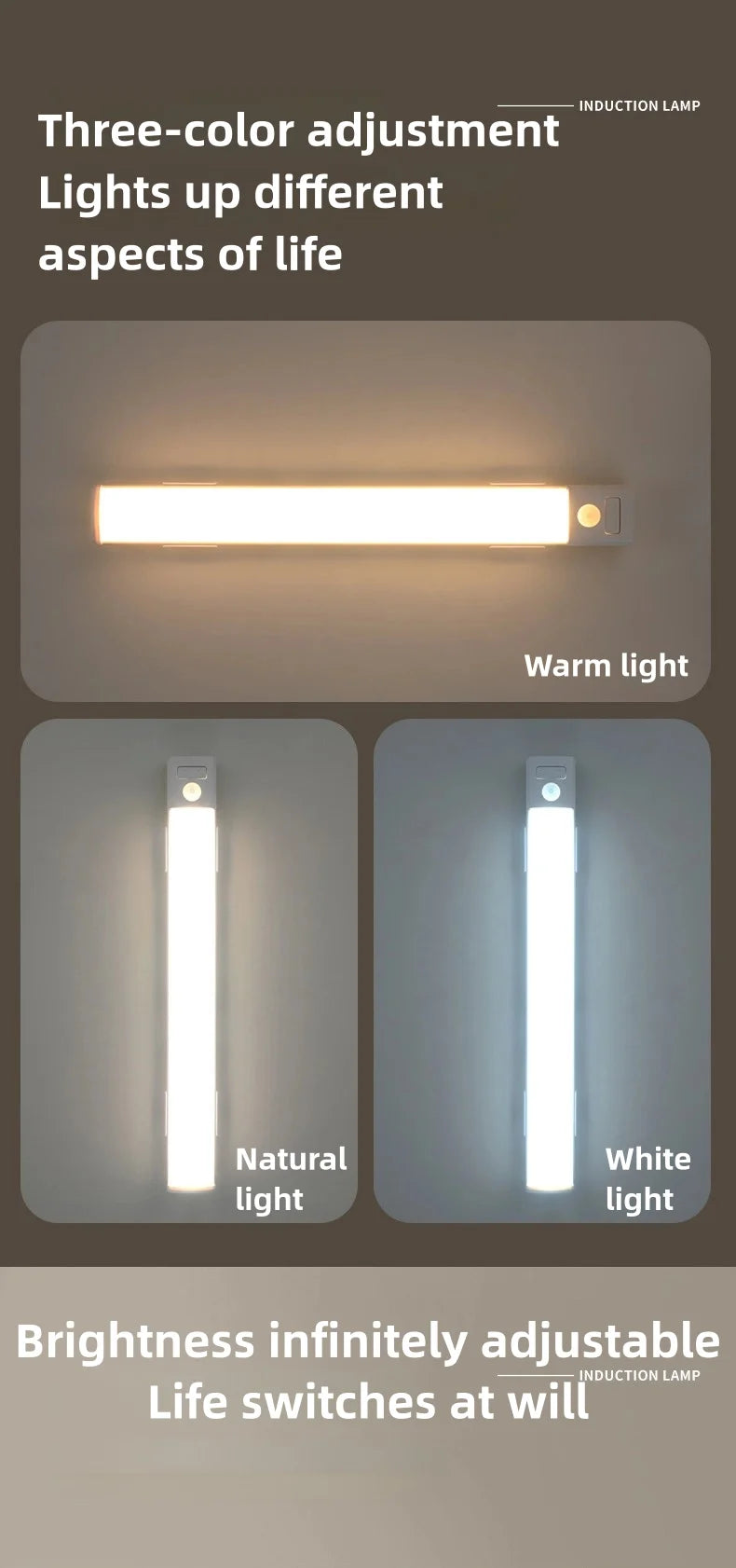 10-50cm LED Motion Sensor Light Night Wireless Lamp USB Battery Rechargeable Wall Under Cabinet For Bedroom Kitchen Lighting