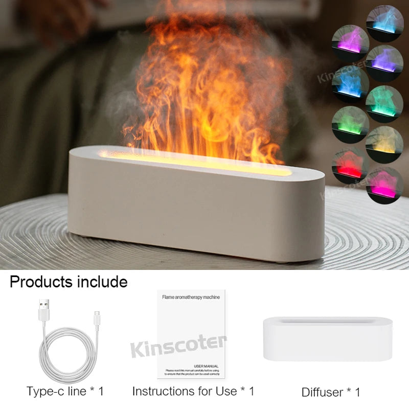KINSCOTER Realistic Colorful Flame Aromatherapy Diffuser Aroma Essential Oil 150ml USB Air Humidifie Purifier Air Freshener