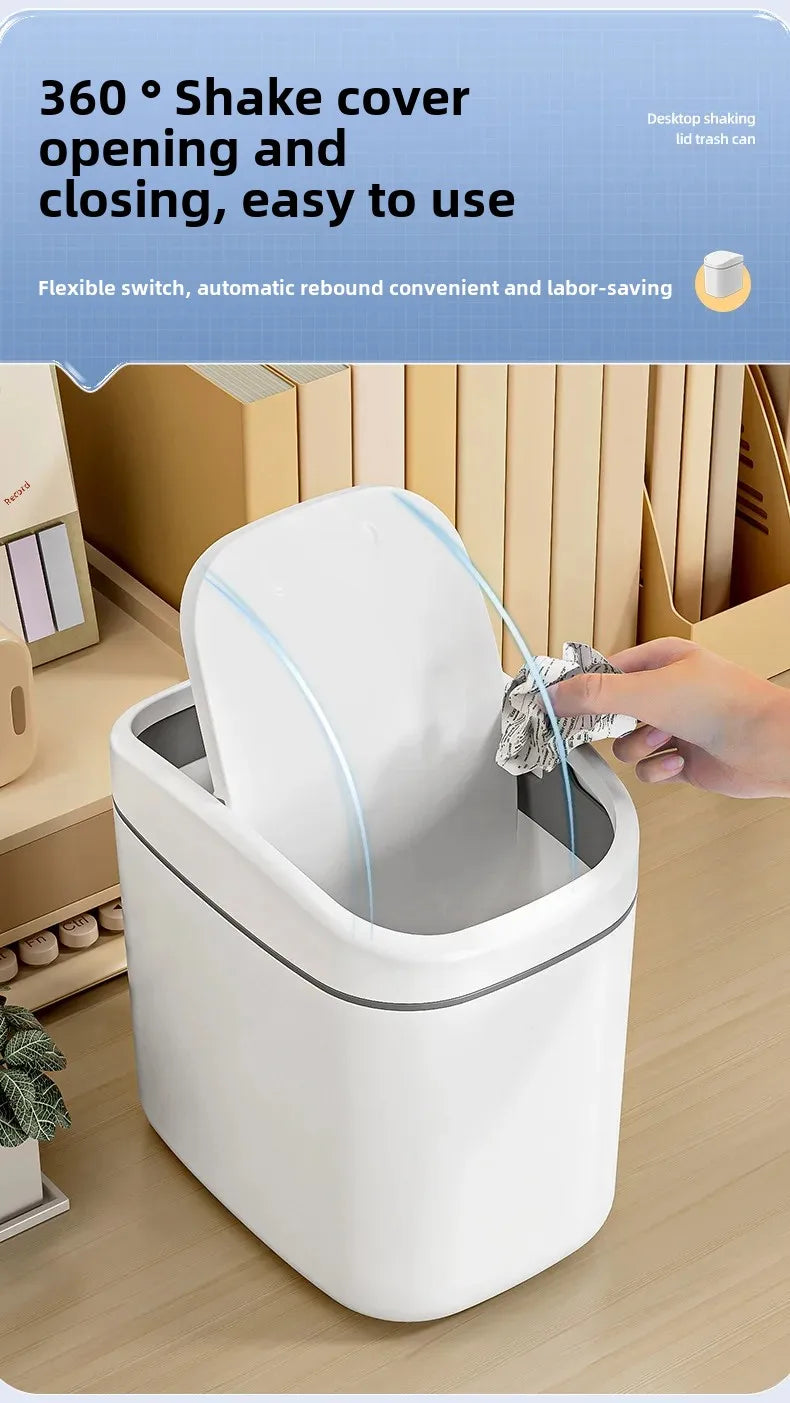 Desktop Trash Can Small Mini Garbage Can Plastic Dustbin with Shake Cover for Home Office Waste Bins Household Cleaning