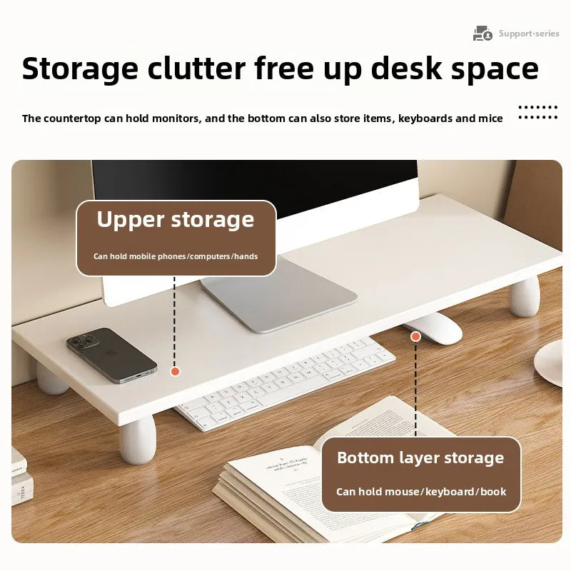 ‌Solid Wood Monitor Stand, Ergonomic Laptop Riser, Creative Desk Partition Shelf, Anti-Crack Minimalist Organizer