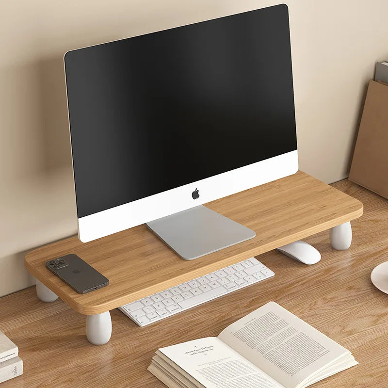 ‌Solid Wood Monitor Stand, Ergonomic Laptop Riser, Creative Desk Partition Shelf, Anti-Crack Minimalist Organizer