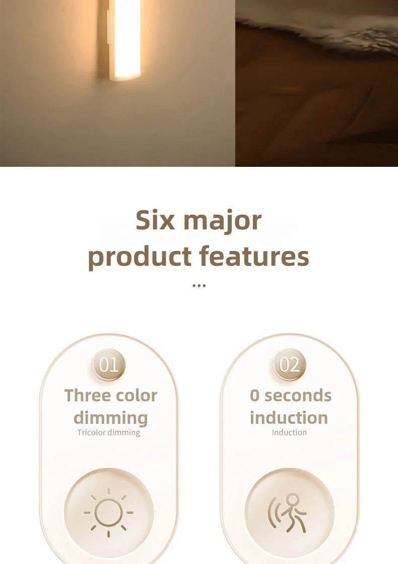 10-50cm LED Motion Sensor Light Night Wireless Lamp USB Battery Rechargeable Wall Under Cabinet For Bedroom Kitchen Lighting