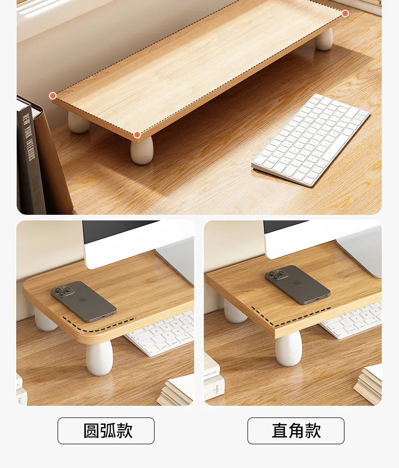‌Solid Wood Monitor Stand, Ergonomic Laptop Riser, Creative Desk Partition Shelf, Anti-Crack Minimalist Organizer