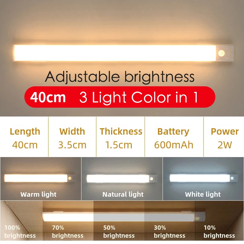 10-50cm LED Motion Sensor Light Night Wireless Lamp USB Battery Rechargeable Wall Under Cabinet For Bedroom Kitchen Lighting