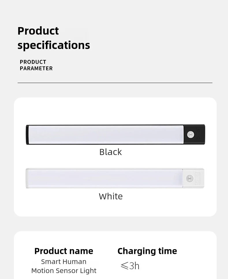 10-50cm LED Motion Sensor Light Night Wireless Lamp USB Battery Rechargeable Wall Under Cabinet For Bedroom Kitchen Lighting