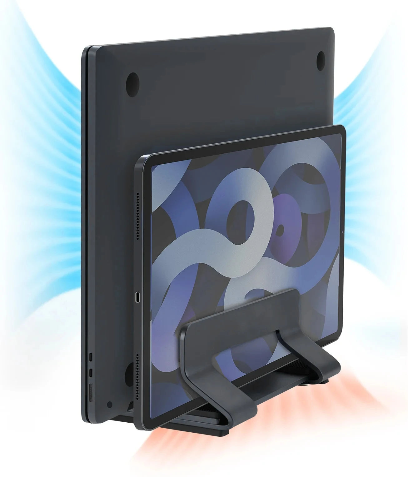 Vertical Laptop Stand Tool-Free Adjustable Aluminum Laptop Stand Holder Vertical Width From 0.35"-1.6" Support Almost All Laptop