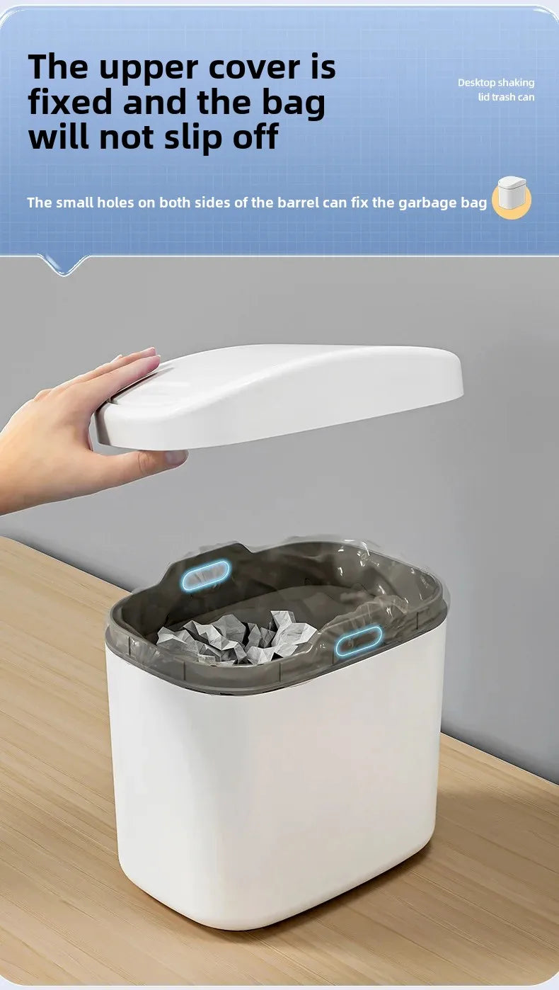 Desktop Trash Can Small Mini Garbage Can Plastic Dustbin with Shake Cover for Home Office Waste Bins Household Cleaning