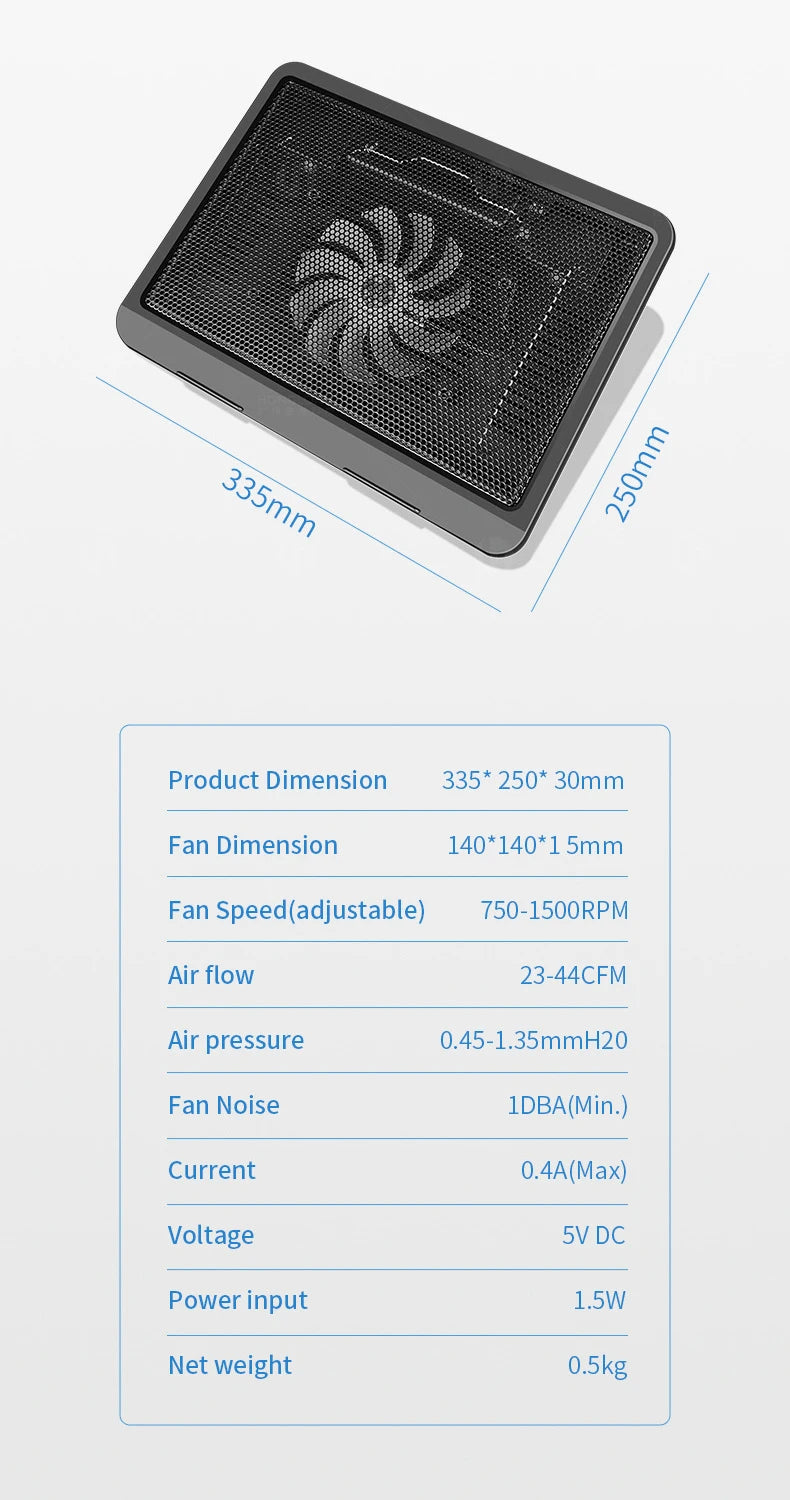 Universal Strong Winds Mute Laptop Cooling Base Tablets Laptop Cooling Pad 14 Inch Large Fan Radiator Laptop Stand Notebook