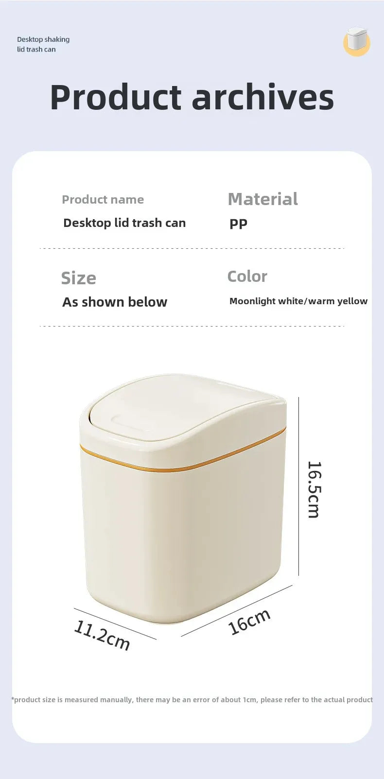 Desktop Trash Can Small Mini Garbage Can Plastic Dustbin with Shake Cover for Home Office Waste Bins Household Cleaning