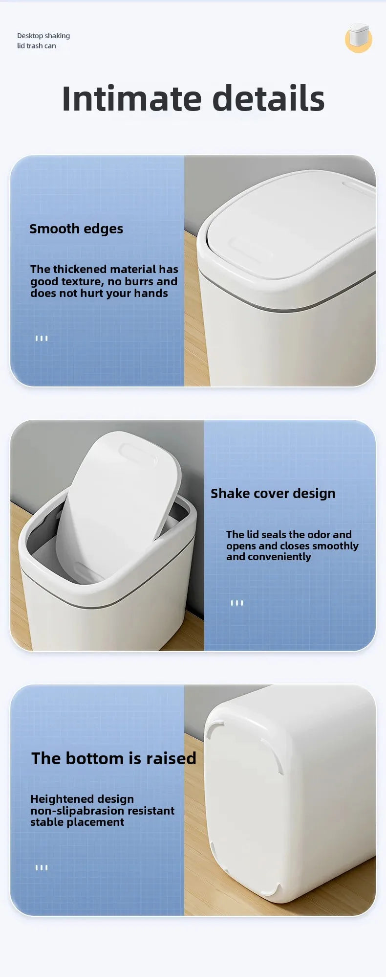 Desktop Trash Can Small Mini Garbage Can Plastic Dustbin with Shake Cover for Home Office Waste Bins Household Cleaning