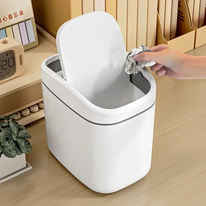 Desktop Trash Can Small Mini Garbage Can Plastic Dustbin with Shake Cover for Home Office Waste Bins Household Cleaning