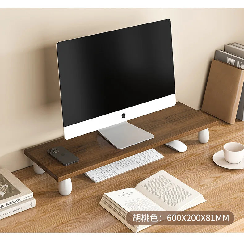 ‌Solid Wood Monitor Stand, Ergonomic Laptop Riser, Creative Desk Partition Shelf, Anti-Crack Minimalist Organizer