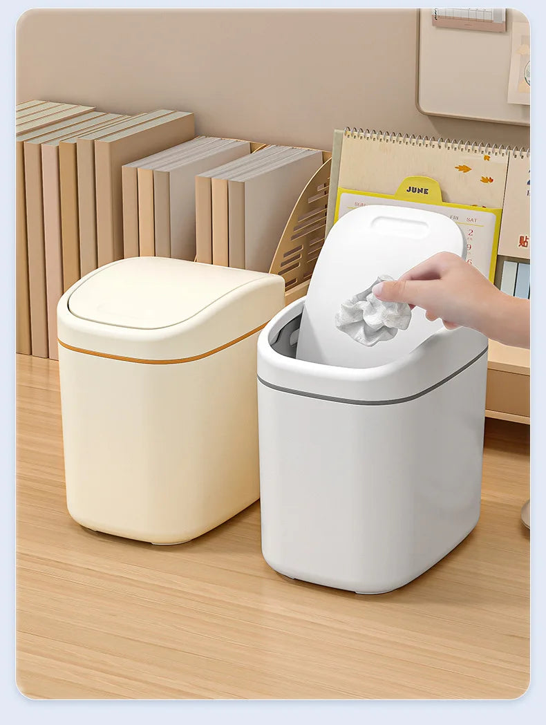 Desktop Trash Can Small Mini Garbage Can Plastic Dustbin with Shake Cover for Home Office Waste Bins Household Cleaning