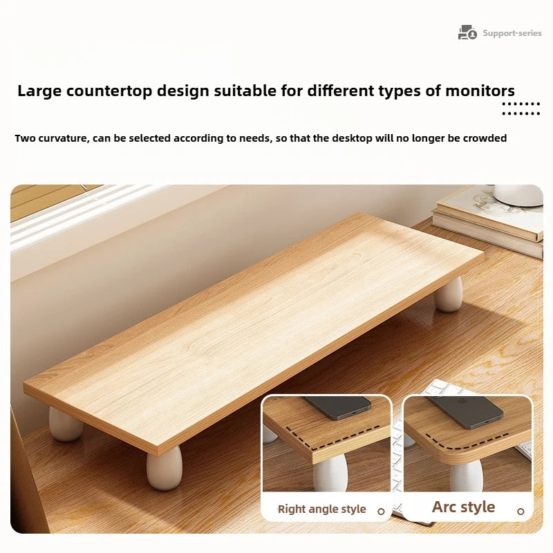 ‌Solid Wood Monitor Stand, Ergonomic Laptop Riser, Creative Desk Partition Shelf, Anti-Crack Minimalist Organizer