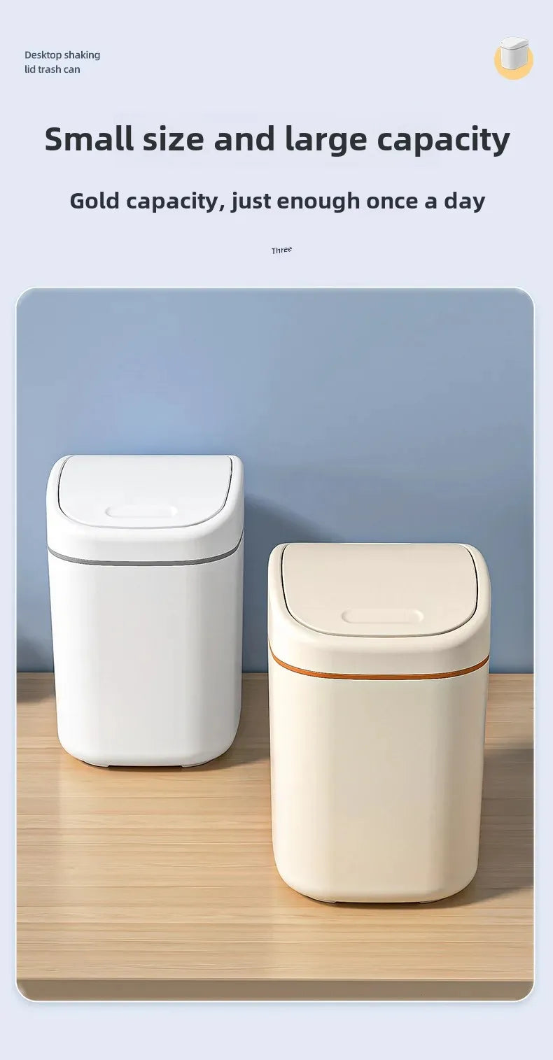 Desktop Trash Can Small Mini Garbage Can Plastic Dustbin with Shake Cover for Home Office Waste Bins Household Cleaning